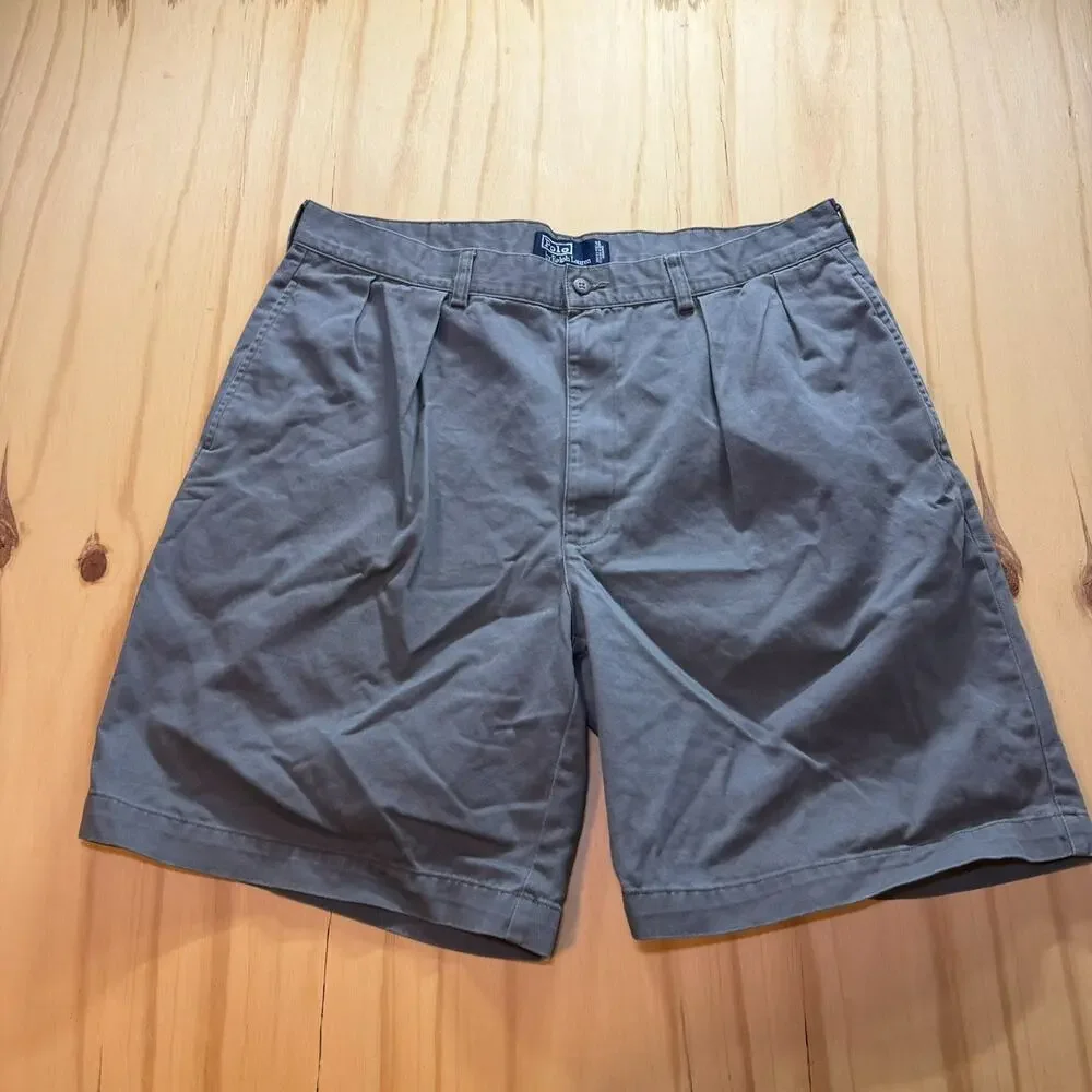 Vintage Polo Ralph Lauren Tyler Shorts Mens Size 36 Grey Pleated Chino